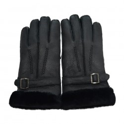 High quality Goat Sheepskin Fur Leather Winter Gloves Fashion Soft Black Leather Gloves for Men Women