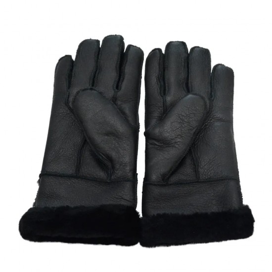 High quality Goat Sheepskin Fur Leather Winter Gloves Fashion Soft Black Leather Gloves for Men Women