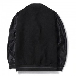 Trending Design Hot Selling High Quality Customized Logo Printing Men Leather Sleeves Stand Collar Men Varsity Jacket