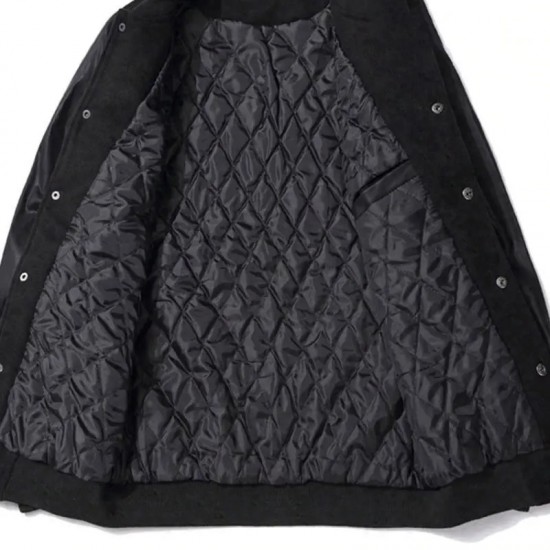 Trending Design Hot Selling High Quality Customized Logo Printing Men Leather Sleeves Stand Collar Men Varsity Jacket